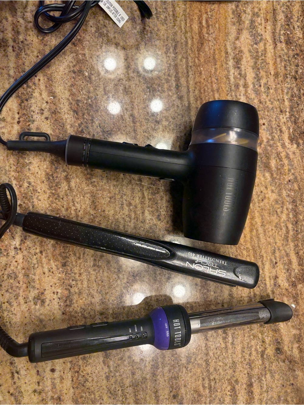 Travel Hair Styling Set with Black Compact Dryer, Flat Iron & Curling Wand